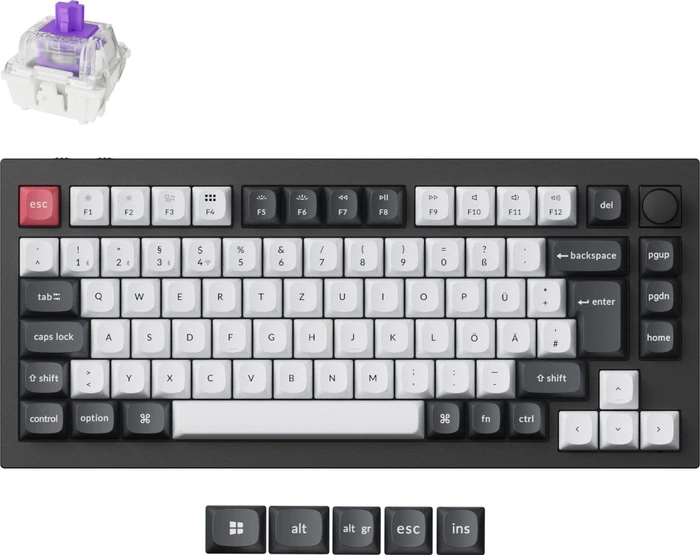 Keychron Q1 HE, Carbon Black, 75%, PBT, LEDs RGB, Gateron 2.0 Magnetic Nebula, USB/Bluetooth, DE