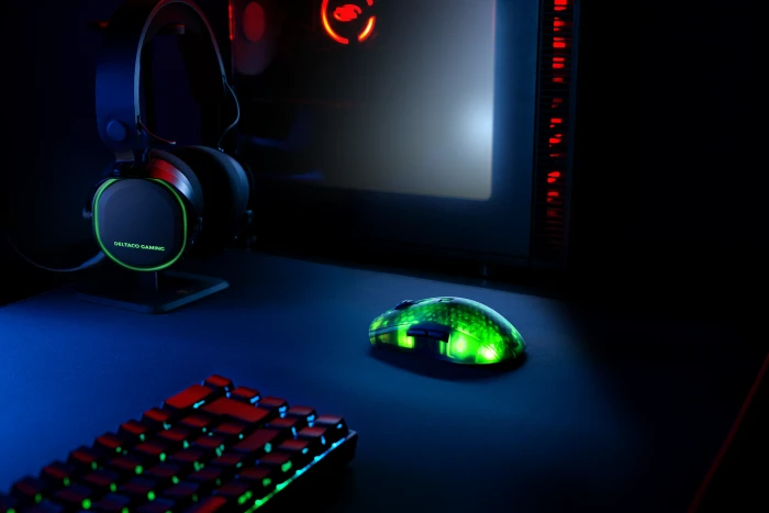 Deltaco DM320 Wireless RGB Lightweight Gaming Mouse schwarz/transluzent, USB