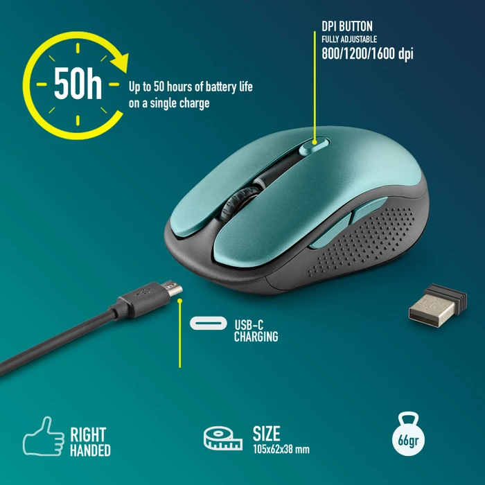 NGS Evo Rust Ice Wireless Rechargeable Silent Mouse blau/schwarz, USB