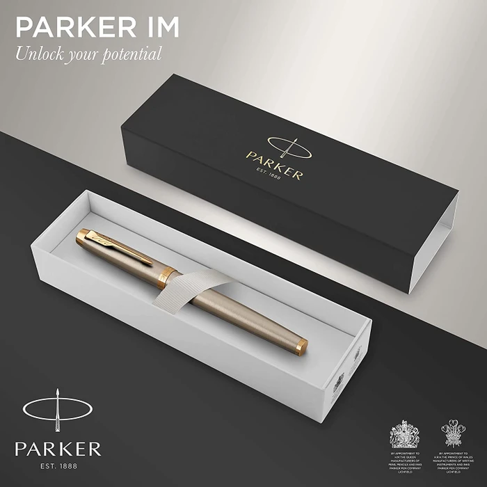Parker IM Tintenroller (Mine) brushed metal/gold trim, Geschenkbox
