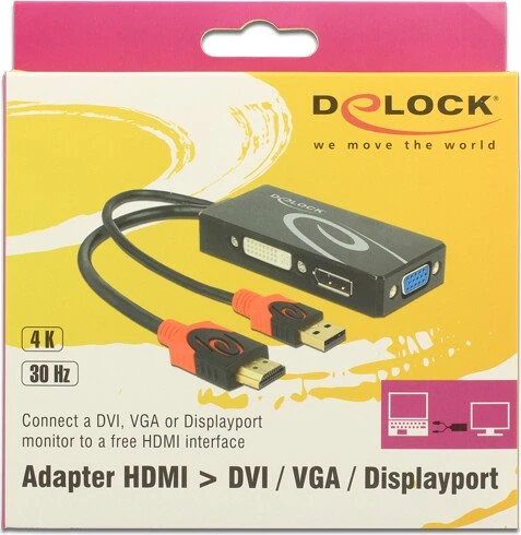 DeLOCK HDMI Stecker auf VGA/DVI/DisplayPort Buchse Adapter schwarz