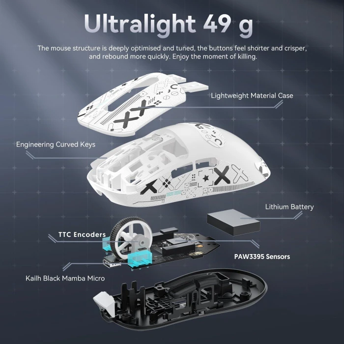 Attack Shark X3 Wireless Gaming Mouse weiß, inkl. Grip Tape, USB/Bluetooth