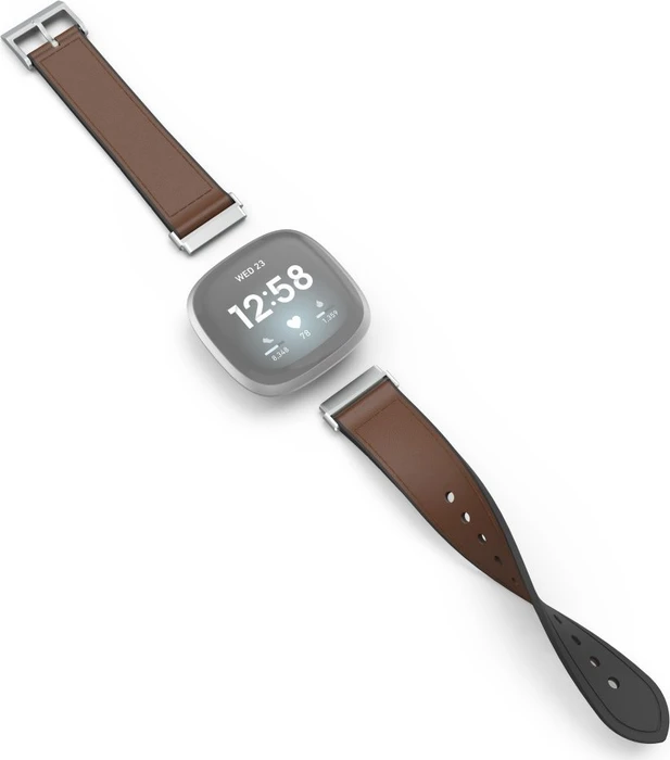 Hama Ersatzarmband Leder/Silikon 20mm für Fitbit Versa 3/Sense braun