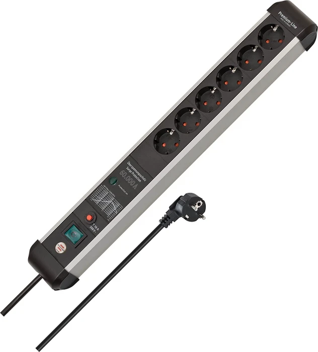 Brennenstuhl Premium-Protect-Line 60000A, 6-fach, 3m, silber/schwarz