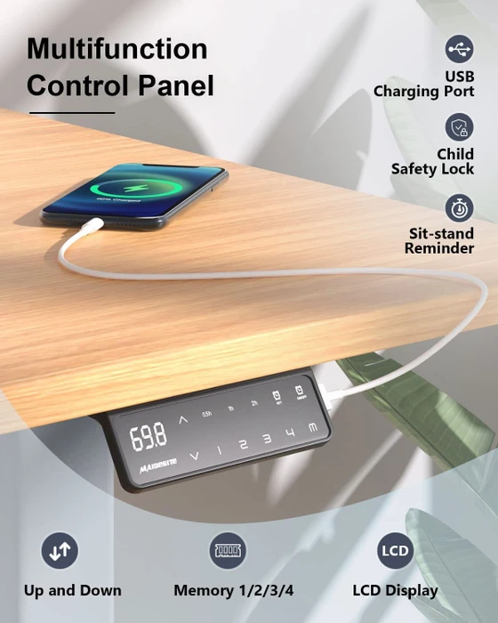 Maidesite T2 Pro Plus elektrisch höhenverstellbares Sitz-Steh-Schreibtischgestell grau