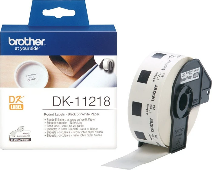 Brother Endlosetiketten DK-11218 rund, 24mm, weiß, 1er-Pack (1000 Etiketten)