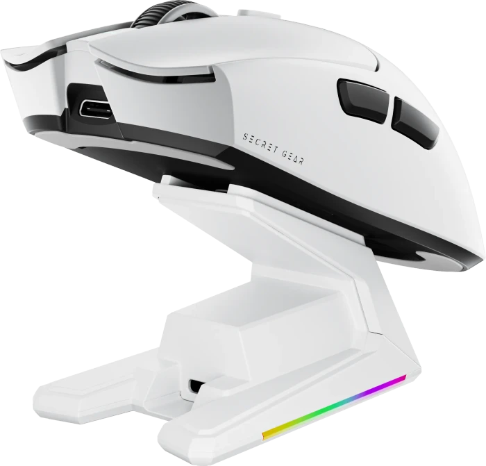 Secret Gear ZX1 8K Lightweight Wireless Gaming Mouse mit Ladestation, weiß, USB/Bluetooth