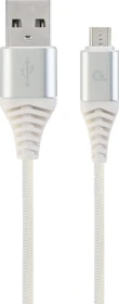 Gembird Premium Cotton Braided Micro-USB Charging And Data Cable 1.0m silber/weiß
