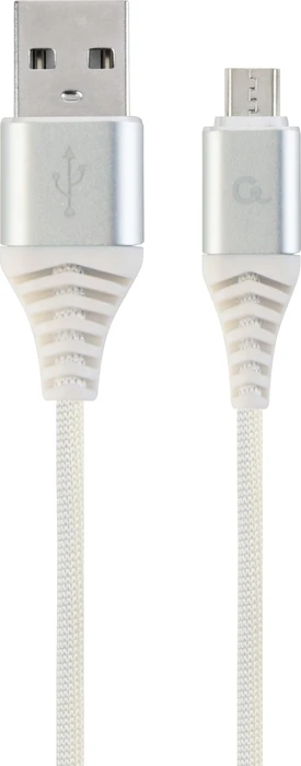 Gembird Premium Cotton Braided Micro-USB Charging And Data Cable 1.0m silber/weiß