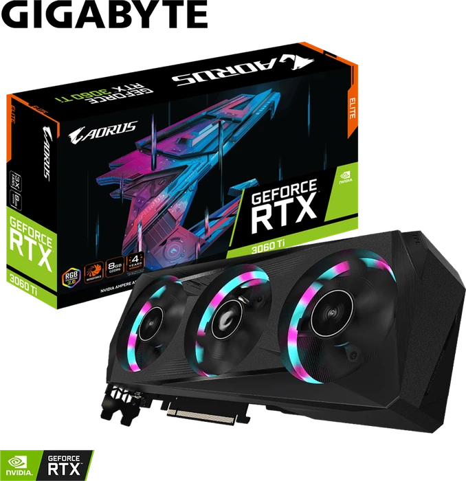 GIGABYTE AORUS GeForce RTX 3060 Ti Elite 8G (Rev. 2.0) (LHR), 8GB GDDR6, 2x HDMI, 2x DP