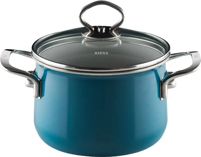 Riess Nouvelle Aquamarin Top 3000 Fleischtopf mit Glasdeckel 16cm 2l