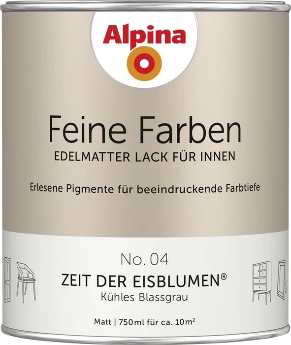 Alpina Farben Feine Farben Lack No. 04 Zeit der Eisblumen innen blassgrau edelmatt, 750ml
