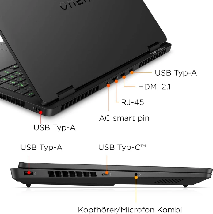 HP OMEN Gaming Laptop 16-ap0095ng, Shadow Black, Ryzen 9 8940HX, 32GB RAM, 1TB SSD, GeForce RTX 5070, DE