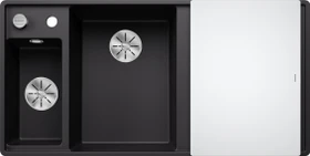 Blanco Axia III 6 S-F InFino Becken links mit Ablauffernbedienung schwarz inkl. Glasschneidebrett
