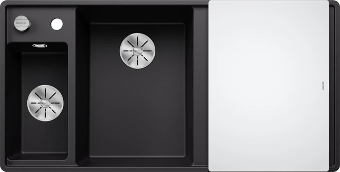 Blanco Axia III 6 S-F InFino Becken links mit Ablauffernbedienung schwarz inkl. Glasschneidebrett