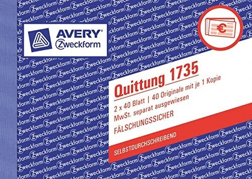 Avery-Zweckform Quittung, A5 quer, 80 Blatt, 10er-Pack