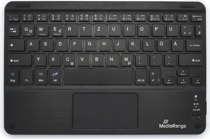 MediaRange kompakte Funk-Tastatur mit 64 Tasten und Touchpad, schwarz, Bluetooth, DE