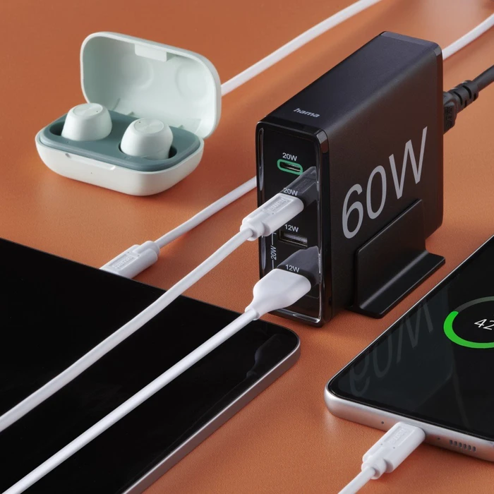 Hama Schnellladegerät 4 Ports 2x USB-C PD/QC 2x USB-A 60W schwarz