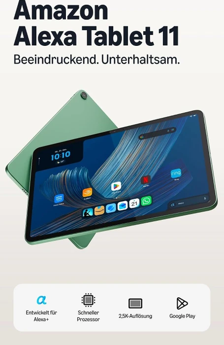 Amazon Alexa Tablet 11, Matchagrün, 64GB, ohne Werbung [2026]