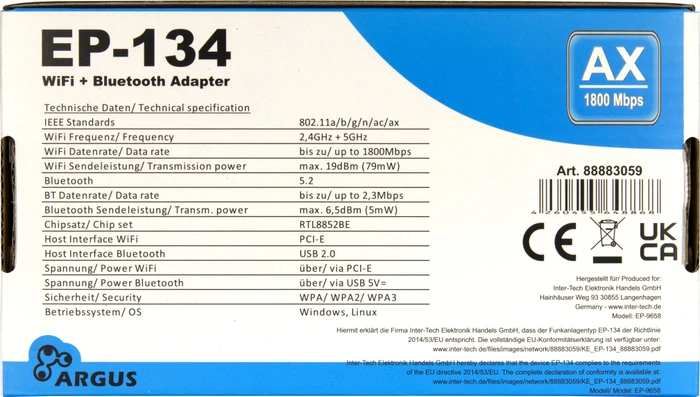 Inter-Tech EP-134, WLAN Adapter, 2.4GHz/5GHz WLAN, AX1800, PCIe x1