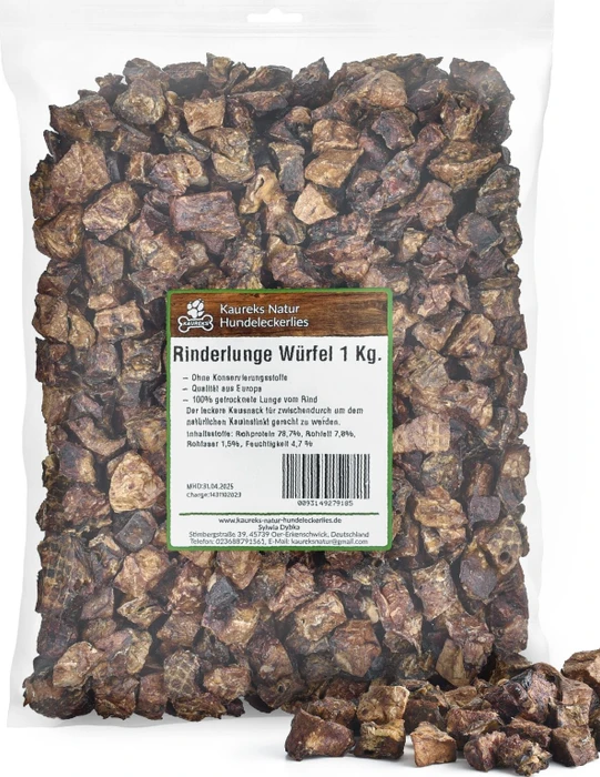 Kaureks Natur Hundeleckerlies Rinderlunge Würfel, 1kg