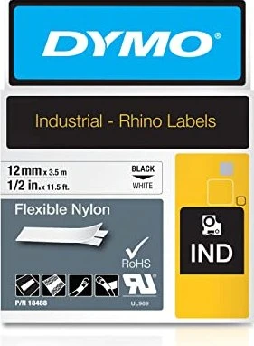 Dymo ID1 Flexible Industrial Rhino Pro Beschriftungsband, 12mm, schwarz/weiß