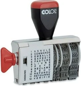 COLOP 04000/WDF Datumstempel mit Wortband 12 Texte, 52x4mm, Monat in Buchstaben, rot/schwarz/silber, FR