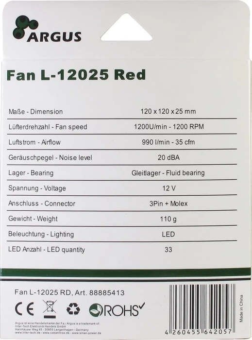 Inter-Tech Argus L-12025 rot, 120mm