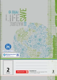Brunnen Recycling Schulheft, A4, Lineatur 2, grau/grün, 16 Blatt