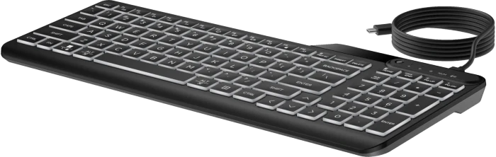HP 400 Backlit Wired Keyboard, Jet Black, LEDs weiß, USB, DE