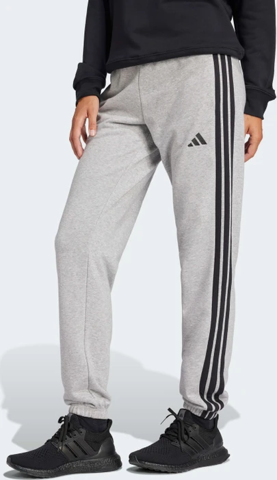 adidas Essentials 3-Streifen French Terry Cuffed Trainingshose lang medium grey heather/black (Damen)