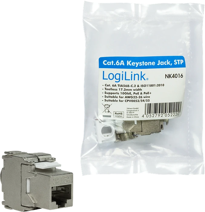 LogiLink Keystone Modul RJ-45 Buchse via Verlegekabel Cat6a EconLine