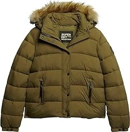 Superdry Faux Fur Short Hooded Puffer Jacke camouflage khaki (Damen)