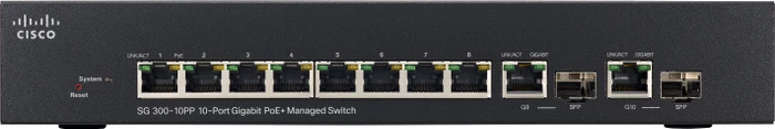 Cisco SG300 Desktop Gigabit Managed Switch, 8x RJ-45, 2x RJ-45/SFP, 62W PoE+