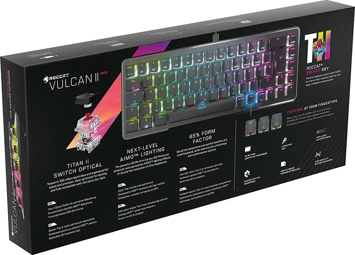 Roccat Vulcan II Mini, LEDs RGB, schwarz, TITAN II OPTICAL RED, USB, DE