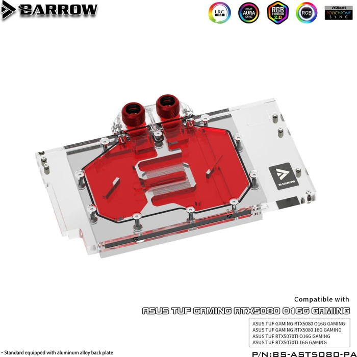 Barrow NVIDIA RTX 5080 Full Coverage GPU Water Block, ASUS ROG TUF 5080 / 5070 Ti, BS-AST5080-PA, schwarz