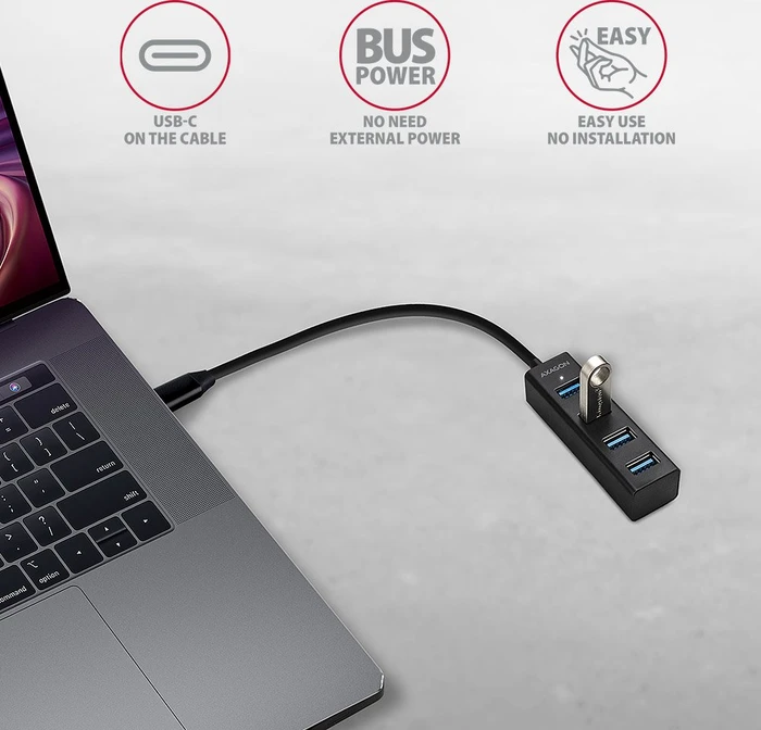 Axagon Mini USB-Hub, 4x USB-A 3.0, USB-C 3.0 [Stecker]