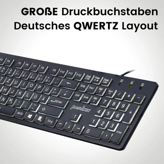 Perixx Periboard-317, schwarz, LEDs weiß, USB, DE