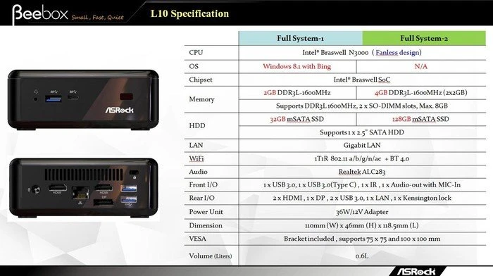ASRock Beebox N3150/W/BB, weiß