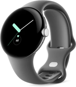 Google Pixel Watch (LTE) Polished Silver mit Sportarmband Charcoal