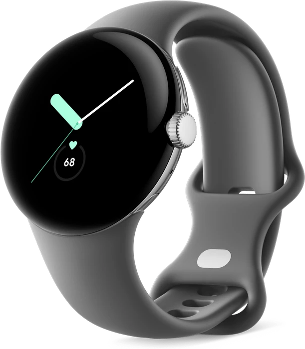 Google Pixel Watch (LTE) Polished Silver mit Sportarmband Charcoal