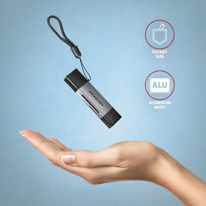 Axagon Dual-Slot-Cardreader, USB-C 3.0/USB-A 3.0 [Stecker]