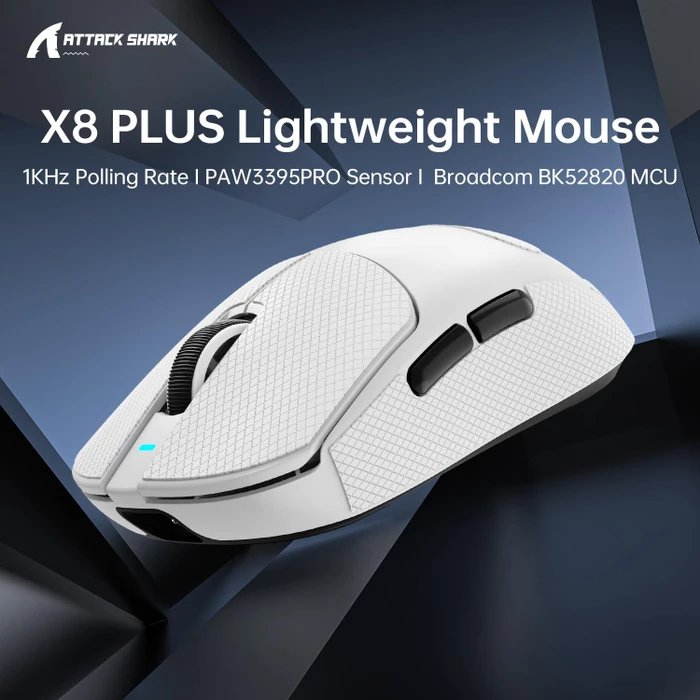 Attack Shark X8 Plus Tri-mode Wireless Gaming Mouse, weiß, inkl. Grip Tape, USB/Bluetooth