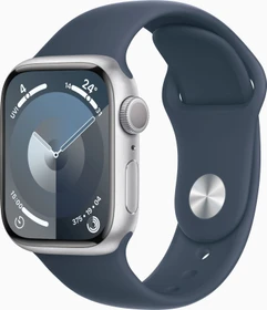 Apple Watch Series 9 (GPS) 41mm Aluminium silber mit Sportarmband M/L sturmblau