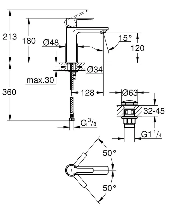 Grohe Lineare Einhand-Waschbeckenarmatur 1/2" S-Size chrom