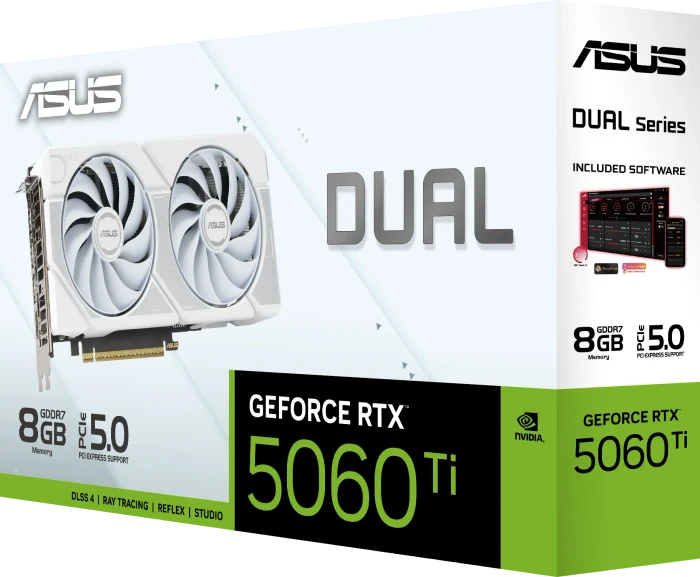 ASUS Dual GeForce RTX 5060 Ti White, DUAL-RTX5060TI-8G-WHITE, 8GB GDDR7, HDMI, 3x DP