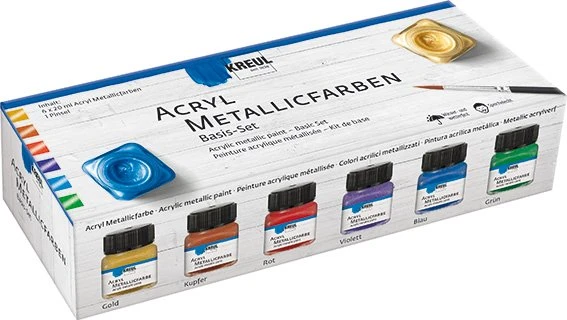 Kreul Basis Acrylfarbe Metallic, 6 Farben, 20ml, 6er-Set
