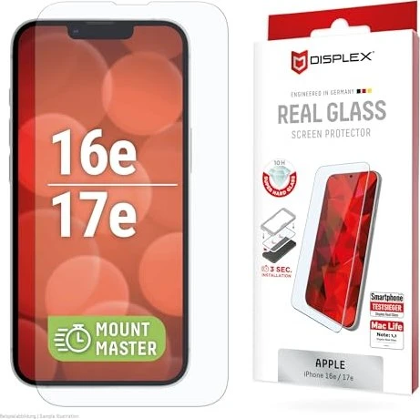 Displex Real Glass mit Mount Master für Apple iPhone 16e/17e