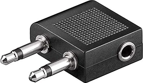 goobay Flugzeug-Adapter 2x 3.5mm Klinke/1x 3.5mm Klinke gewinkelt schwarz