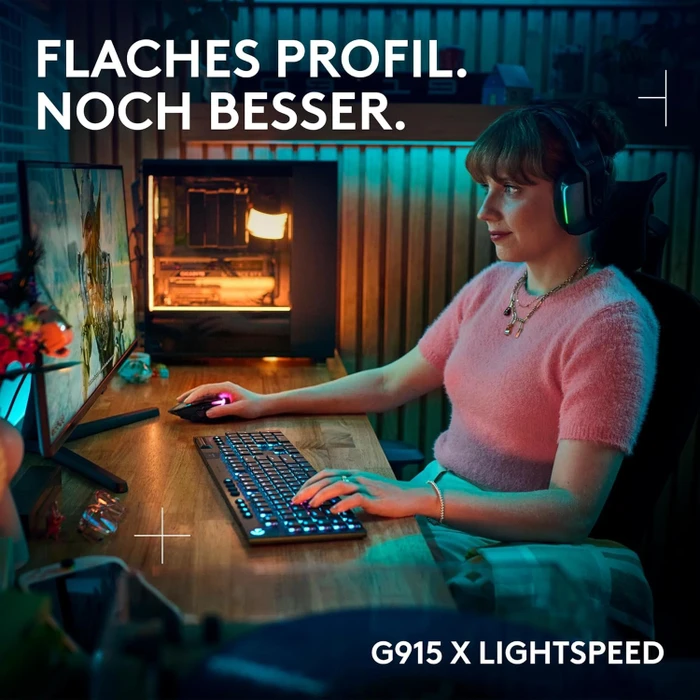 Logitech G915 X Lightspeed, schwarz, LEDs RGB, GL CLICKY, USB/Bluetooth, DE